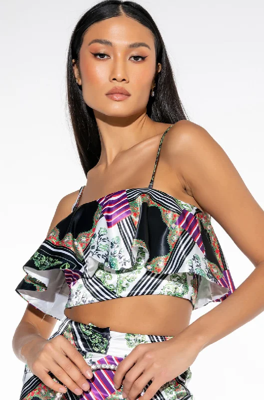 Seasonal Style Discounts VOULEZ VOUS SATIN RUFFLE CROP TOP