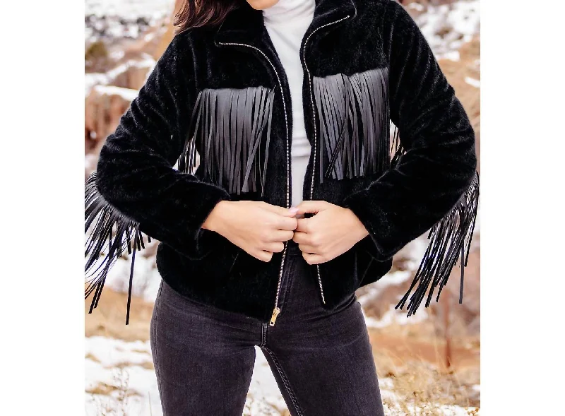 Dive Into Trendy Styles Farrah Fringe Jacket In Black