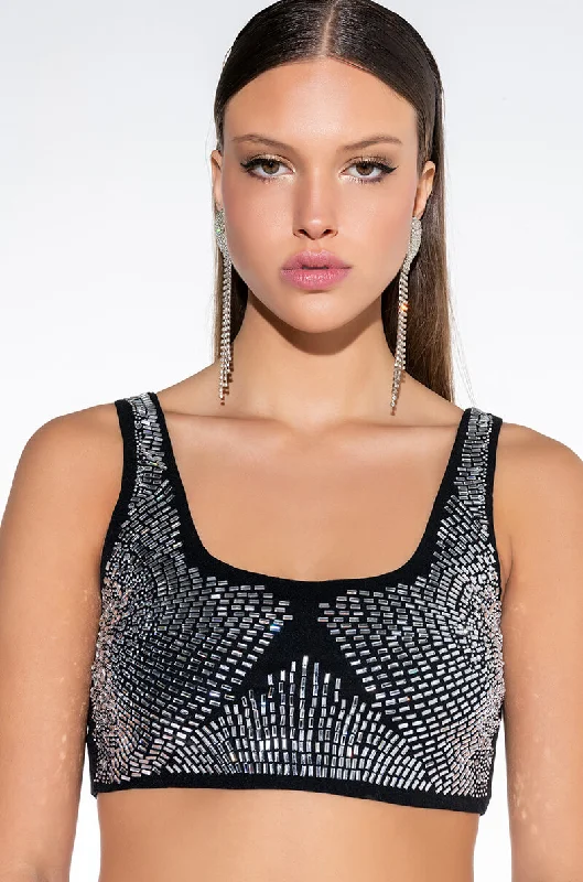 Chic Style, Always In Vogue BODIED RHINESTONE CROP TOP