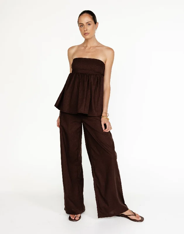 Plus Size Women Wear Tarsha Linen Pants (Chocolate)