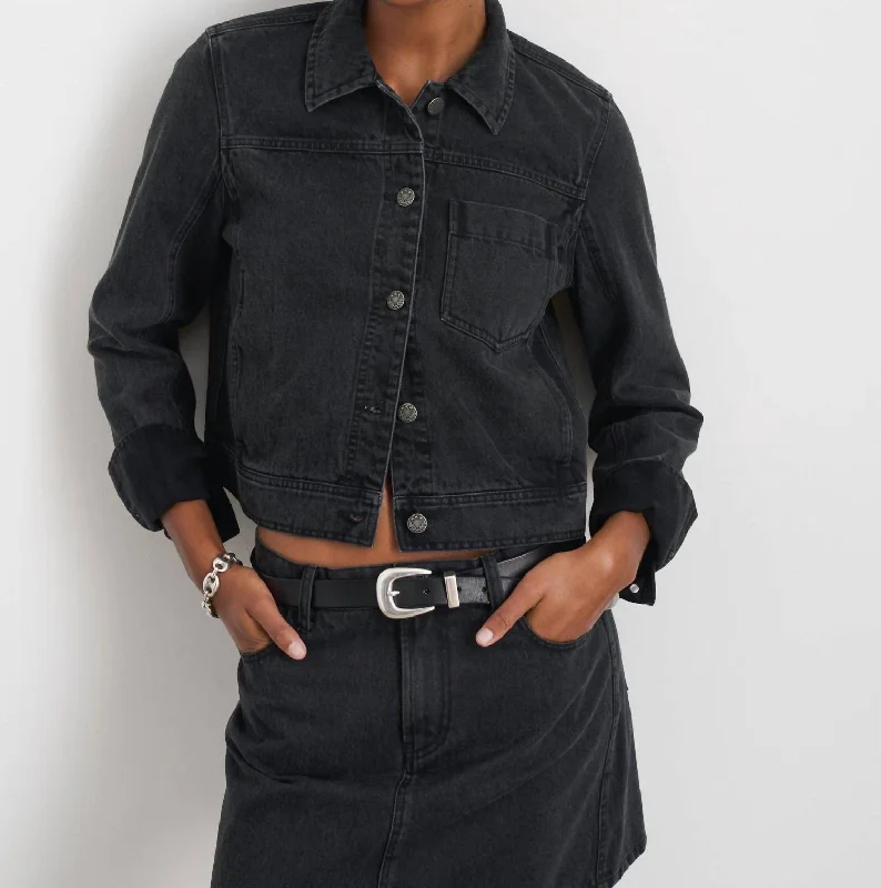 Fashion Forward Betty Cropped Jacket In Black Denim