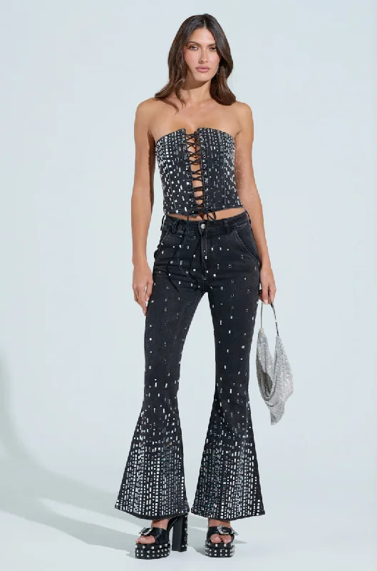 Trendy Boutiques Online POPSTAR BLACK DENIM PANT WITH RHINESTONE