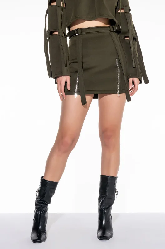 Sustainable Fashion Extravaganza REPORTING FOR DUTY STRAPPY SCUBA MINI SKIRT