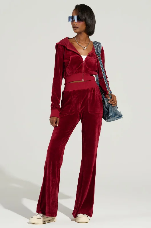 Winter Wardrobe Clearance VELOUR GALORE FLARED  LEG JOGGER IN BURGUNDY