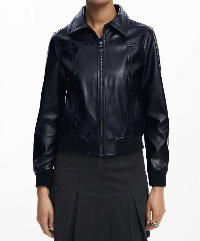 Enjoy Discount Faux Leather Biker Jacket In Black