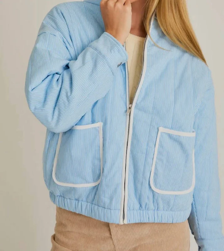 Quality Wear Cloudline Quilted Jacket In Baby Blue/white