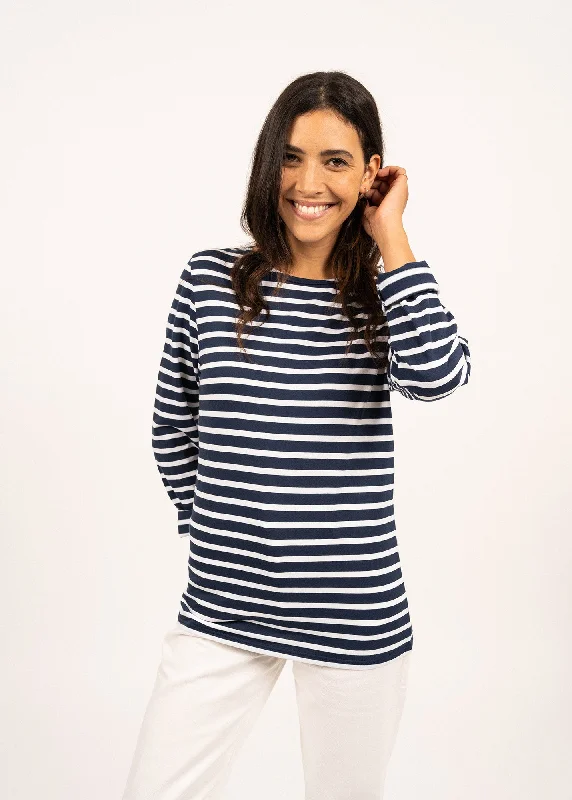 Trendy Women's Collection MINQUIERS MODERN - Authentic Breton Stripe Shirt | Soft Cotton | Men Fit (NAVY / WHITE)