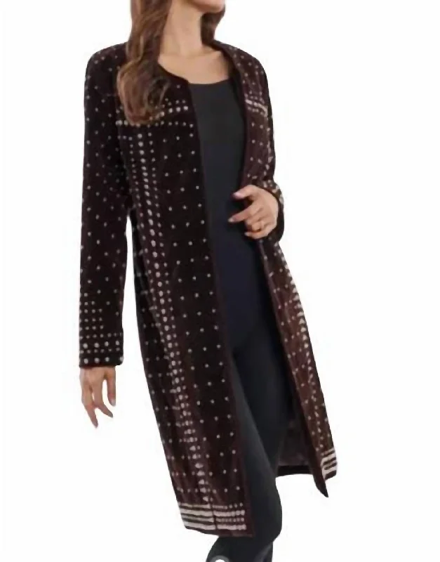 Clothes For Woman Studded Velvet Longline Coat In Brown/plum