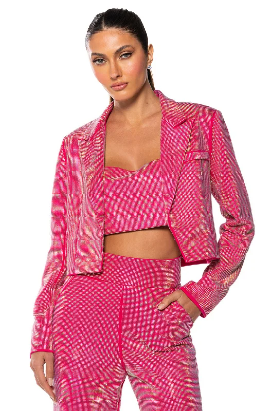 Early Bird Offer CENTER OF ATTENTION RHINESTONE BLAZER IN PINK