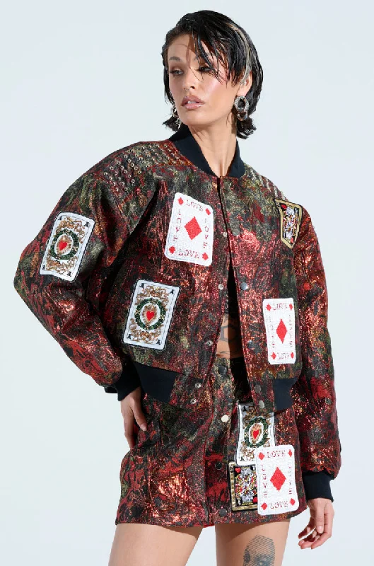 Flash Sale SHOW YOUR CARDS BROCADE BOMBER