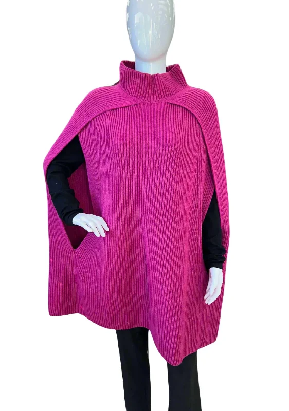 Elegant Style Women's Mock Neck Cape In Pink