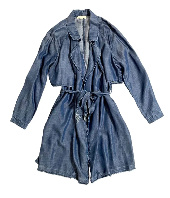 Cool Prices Women's Tencel Belted Denim Trench Coat In Blue