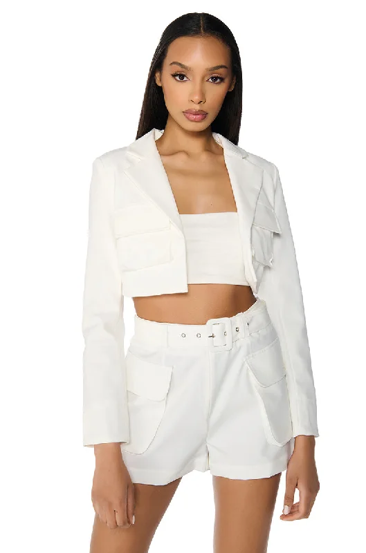 Style Redefined BETTER LUCK CROP BLAZER IN WHITE