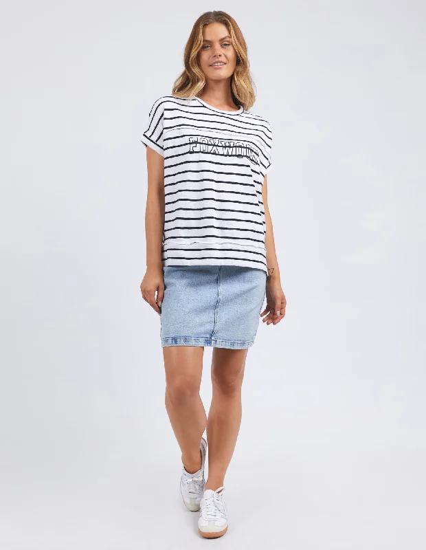 Women Wear Online Foxwood Throw On Short Sleeve Stripe Tee Navy/White Stripe