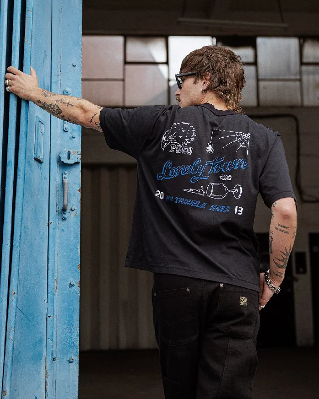 Stay Ahead In Style No Trouble Here Boxy T-Shirt - Washed Black