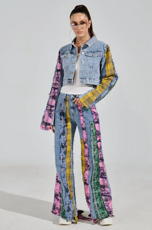 Modern Women’s Fashion with Vintage Touches MAKING WAVES PATCHWORK FLARE DENIM