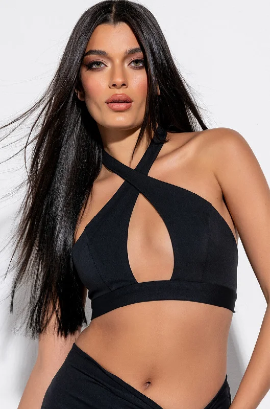 Evening Looks FLY GAL CUTOUT HALTER CROP TOP